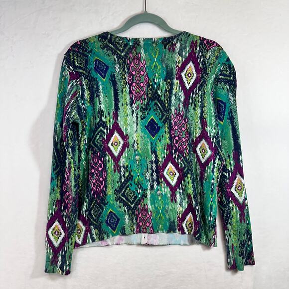 Jones New York Signature Petite Large Boho Printed Cardigan Sweater Green Purple - Picture 5 of 10